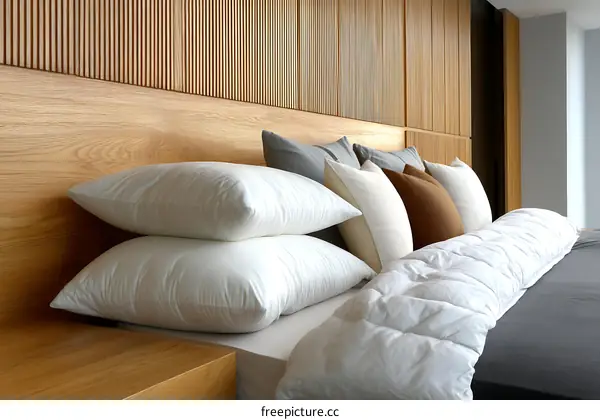 Modern Wooden Bedroom Headboard with Pillows