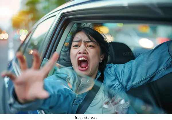 A woman screaming while driving
