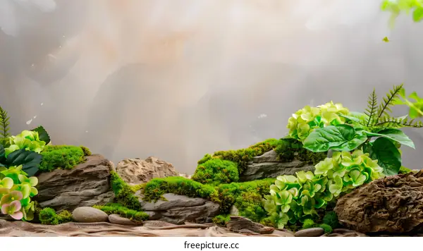 Green Plants and Rocks on a Background