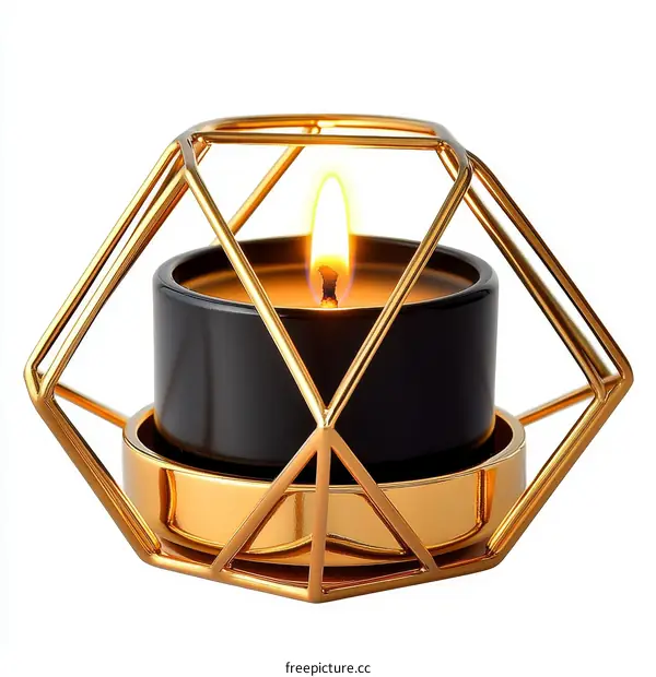Geometric Gold Candle Holder with Black Candle