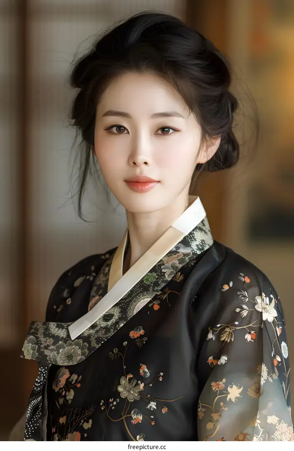 Portrait of a beautiful Korean woman in traditional Korean dress