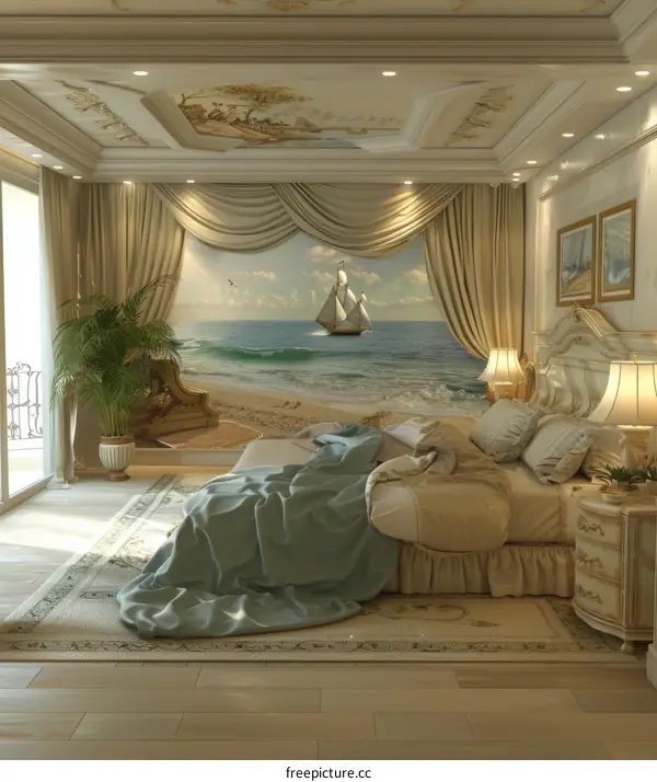Luxury Bedroom with Ocean View Mural