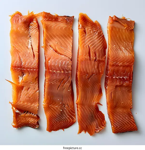 Smoked Salmon Fillets on White Background