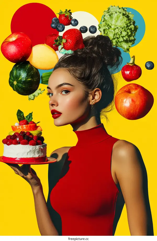 Colorful Fruit and Dessert Portrait Illustration