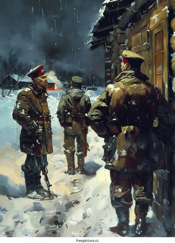 Three soldiers in the snow