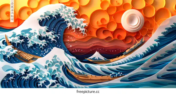 Paper Art Recreation of The Great Wave off Kanagawa
