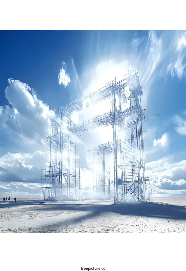 Metal Frame Structure in the Desert with Blue Sky