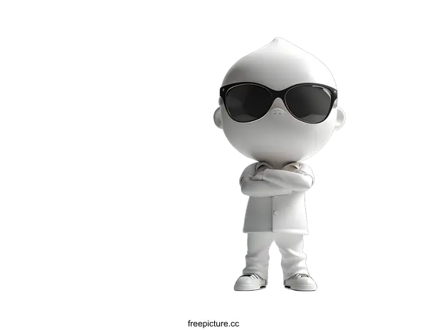 [Transparent Background PNG]3D rendering of a cool white cartoon character
