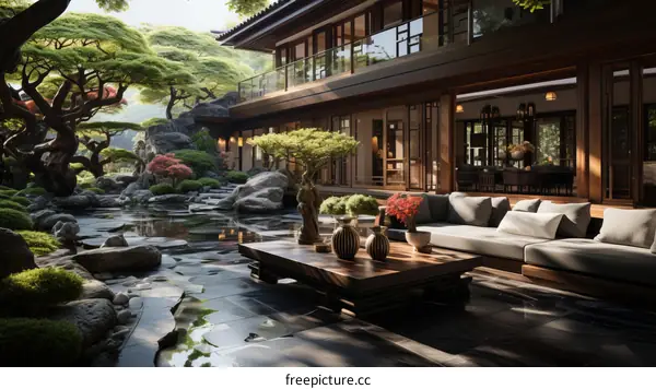Zen Courtyard with Modern Home