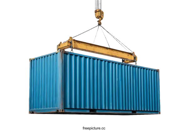 [Transparent Background PNG]Blue Cargo Container Being Lifted by Crane