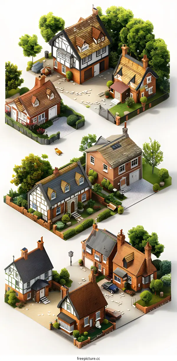 Isometric English Village Houses
