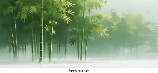 Misty Bamboo Forest in Soft Green Natural Environment