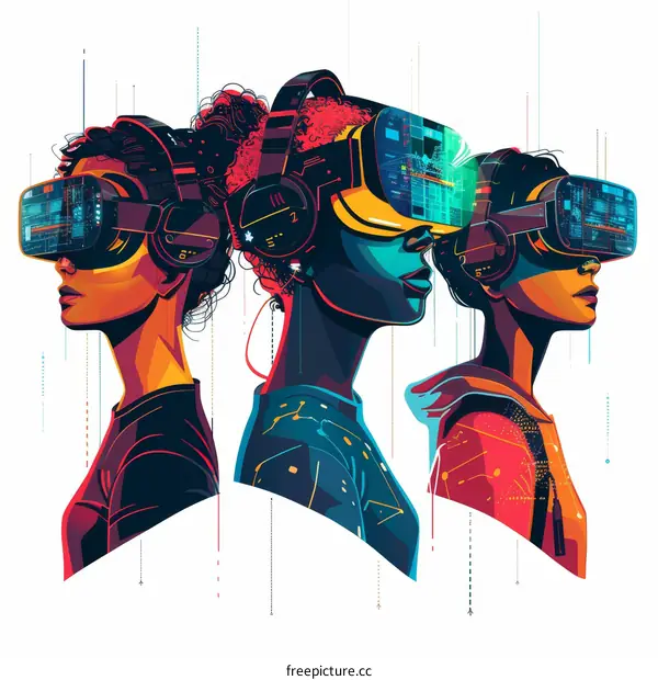 Three black women wearing virtual reality headsets