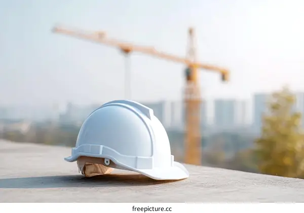 White safety helmet on construction site