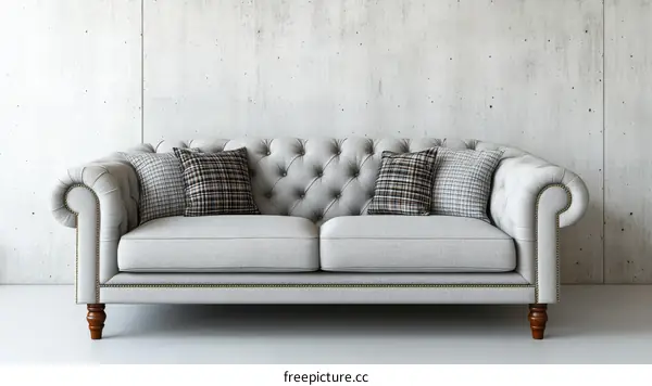 Classic Gray Sofa in Modern Concrete Interior