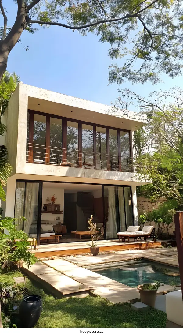 Modern Minimalist Home with Pool and Lush Greenery