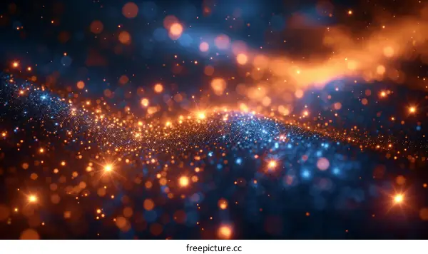 Blue and orange glowing particles background