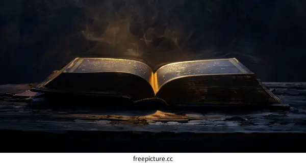 An open ancient book with magic light