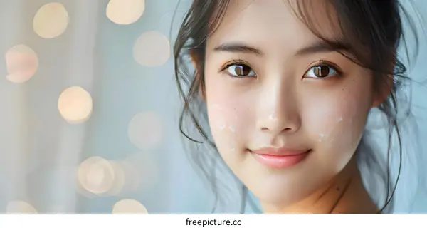 Close Up Of A Young Asian Woman Applying Moisturizer On Her Face