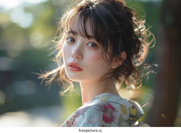 Young Asian Woman Wearing Yukata in Summer