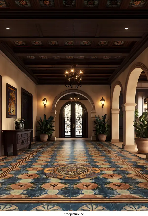 Ornate Interior Design with Intricate Tile Floor