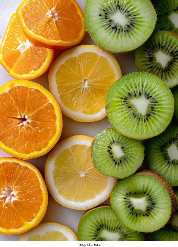 A Variety of Citrus Fruits and Kiwi Slices