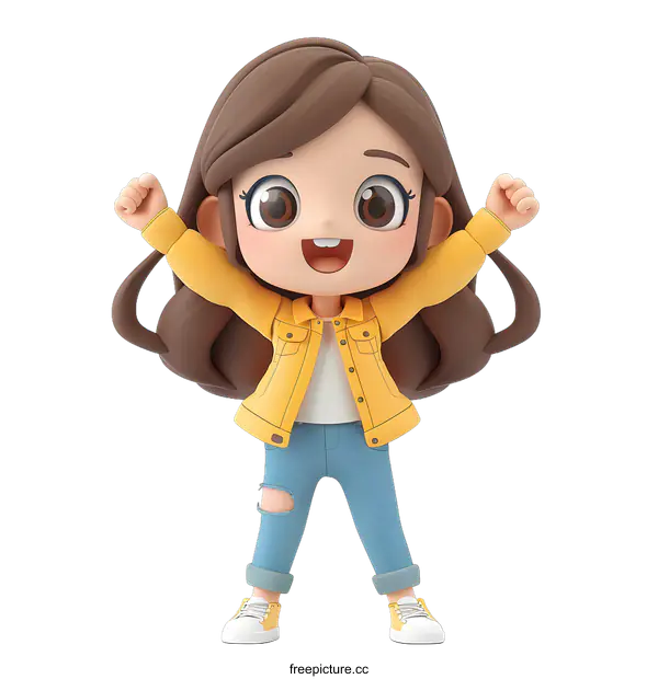 [Transparent Background PNG]Cute Cartoon Girl Character 3D Illustration