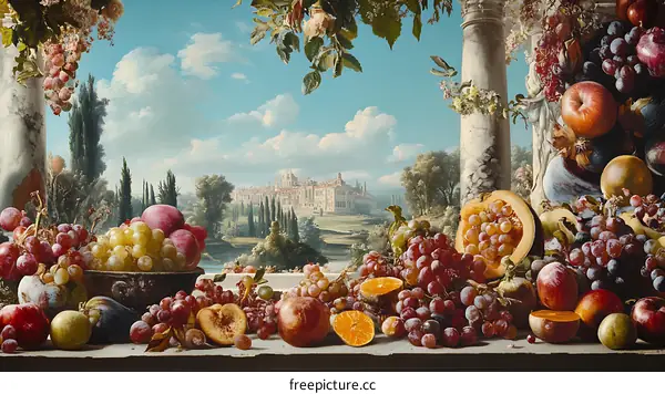 Still Life with Fruit and a View of a Palace