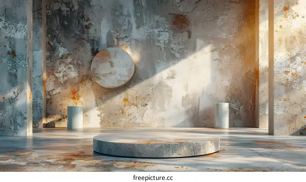 Concrete Room with Cylinders - 3D Rendering