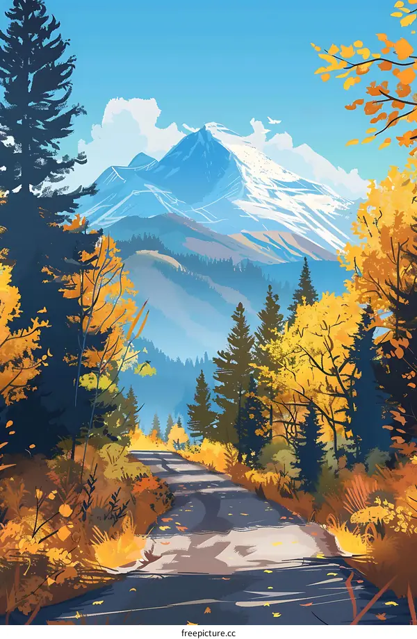 Autumn Landscape with Mountains and Road