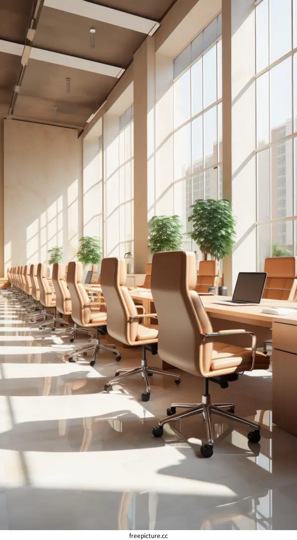 Modern Beige Leather Office Chairs in Meeting Room
