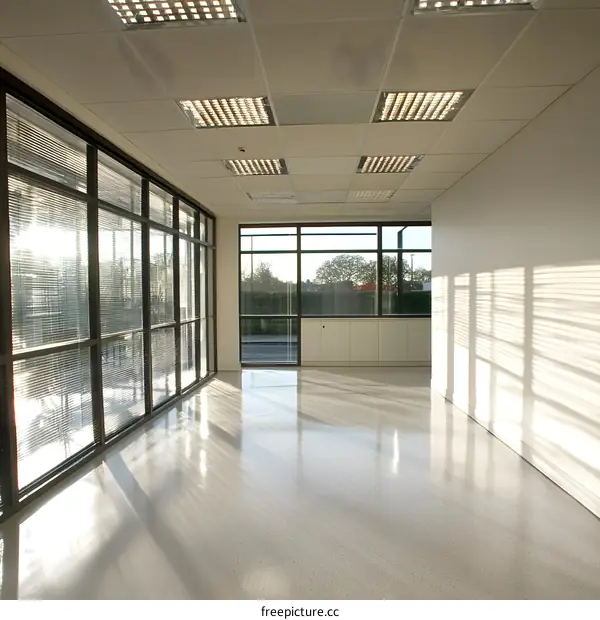 Empty Office Room With Large Windows
