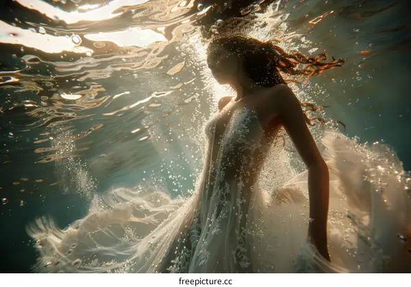 Mesmerizing Vision of a Woman Dancing Underwater in a White Gown