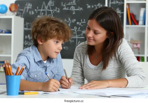 Classroom Study Session with Student and Teacher