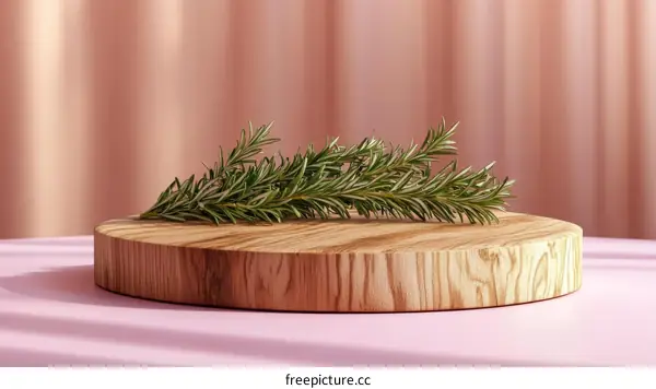 Rosemary Sprig on a Wooden Round Platter