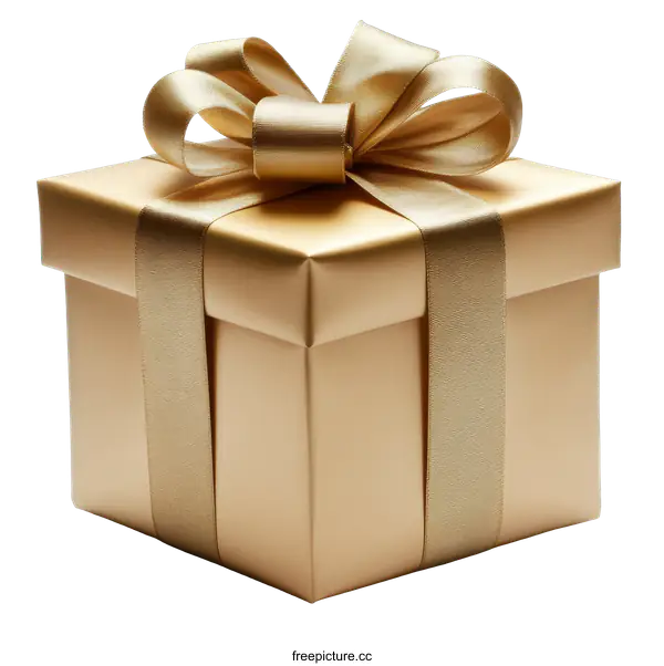 [Transparent Background PNG]Golden Gift Box with Ribbon