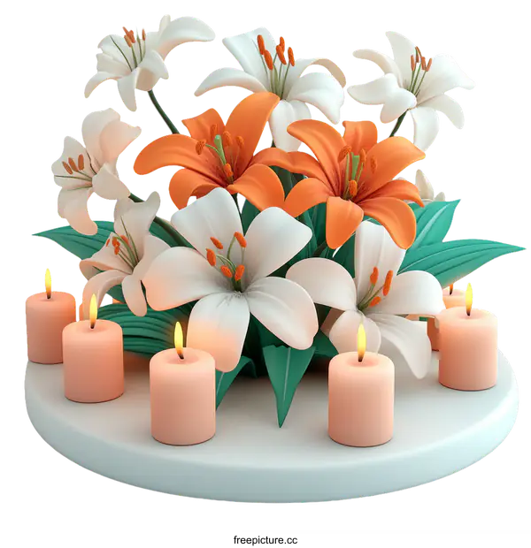 [Transparent Background PNG]Elegant Floral Arrangement with Candles