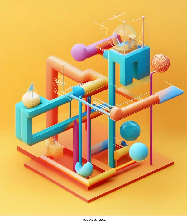 Abstract Geometric Shapes with Colorful Lines and Spheres