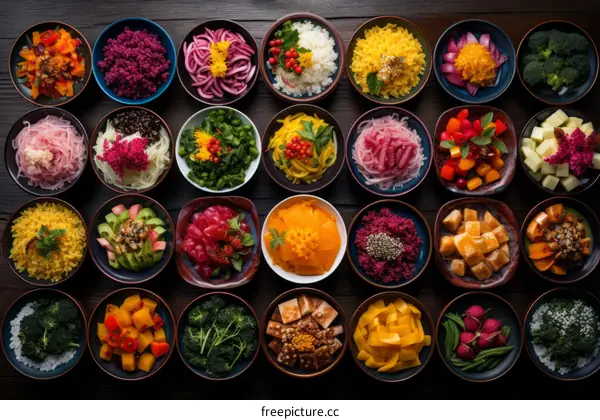 Bowls of Colorful and Healthy Food