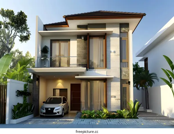 Modern Two Story House with Balcony and Car Parking