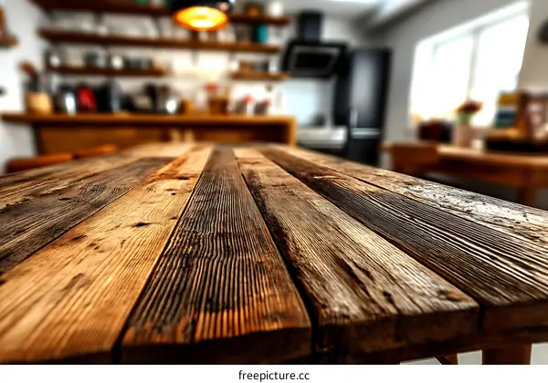 Rustic Wooden Table Top in Kitchen Interior