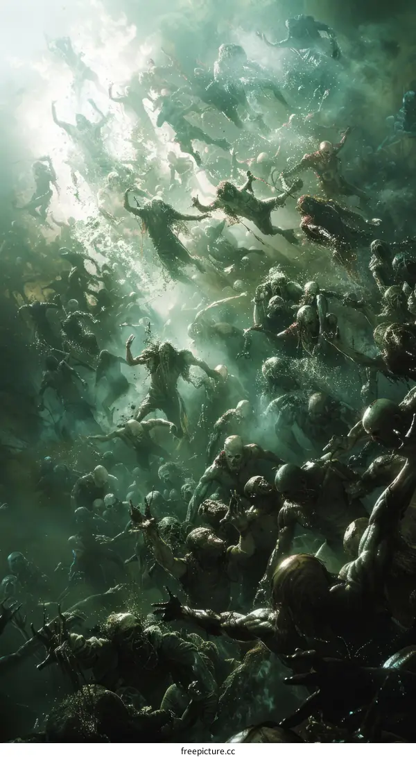 A large group of zombies are in the water