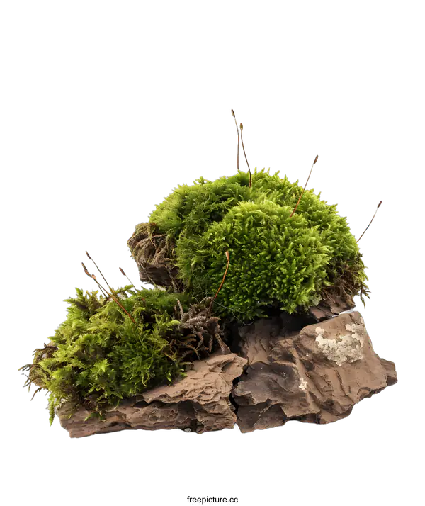 [Transparent Background PNG]Green Moss on Rocks Isolated on White Background