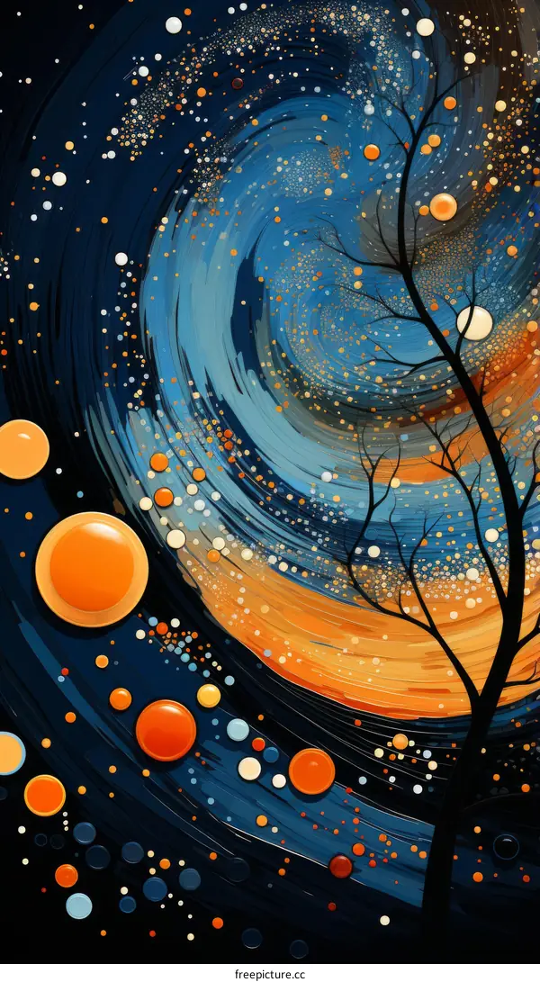 Colorful Abstract Painting of Tree and Stars