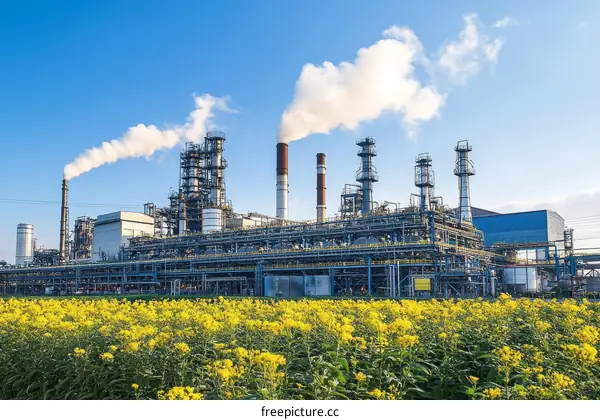 Industrial Oil Refinery Landscape Against a Blue Sky