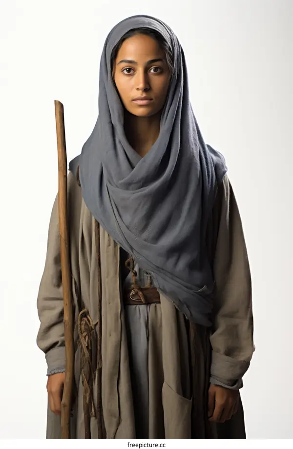 Portrait of a young woman in a blue headscarf