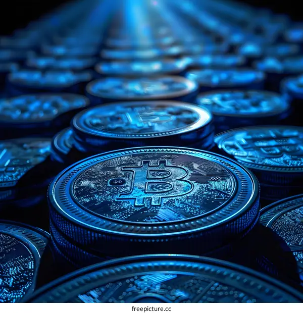 Blue Bitcoin Cryptocurrency Coins