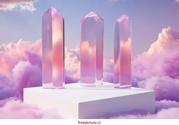 Pink Crystal Columns on a Cloud-like Background