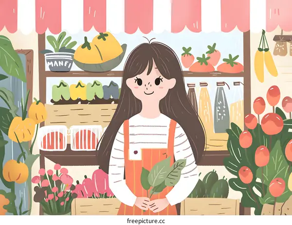 Cute Girl in a Flower Shop