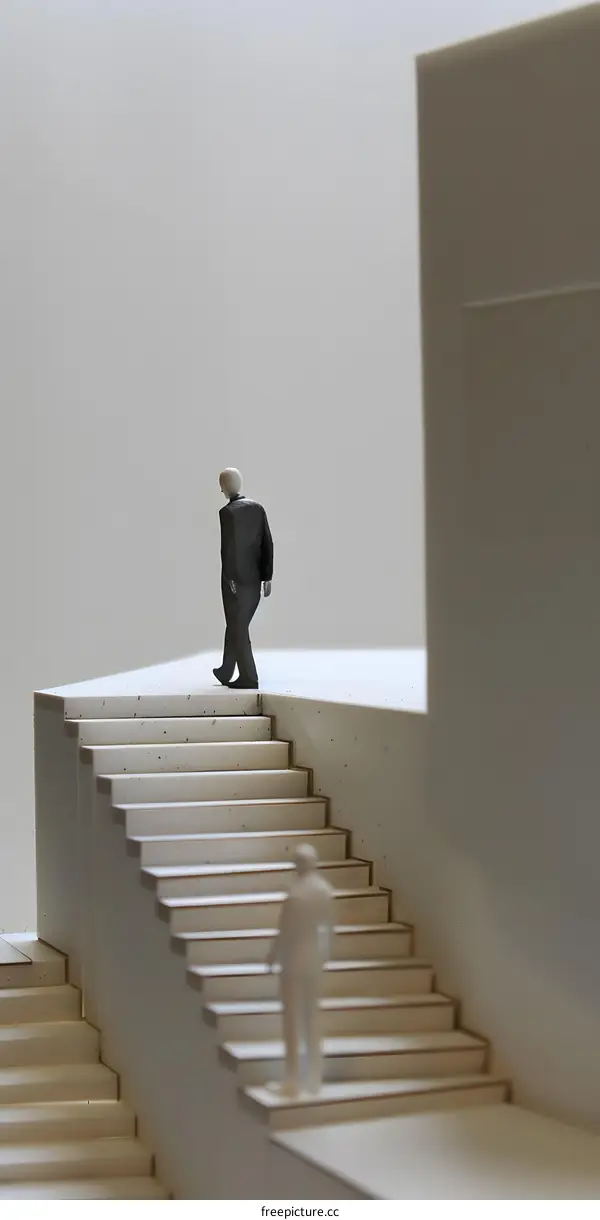 Miniature Model of a Man Walking Up Stairs